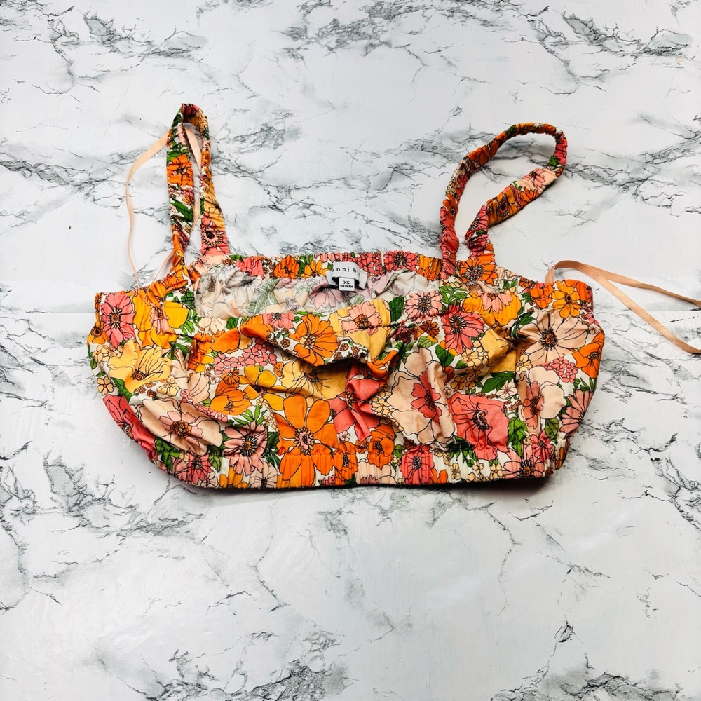 Giani Bernini Bohemian Chic Floral Crop Top - Orange and Pink size XSmall